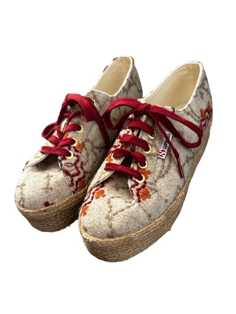 SUPERGA Wool Embroidered Espadrilles Platform Sneakers Shoes 7.5